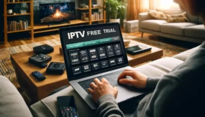 Signing up for an IPTV UK free trial on a laptop